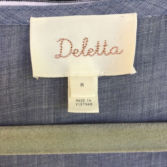 Deletta Anthropologie Callisto Swing Top M Blue Black Stripes Peplum Tee Coastal - Picture 11 of 13